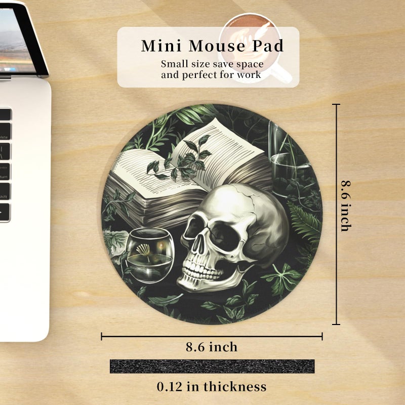 Hancynir Funny Goth Skull Mouse Pad for Desk, Gothic Book Plant Small Mousepad with Non-Slip Base, Round Mouse Pads for Laptop Gaming, Computer Mouse Mat for Office Decor Accessories Supplies - Image 3